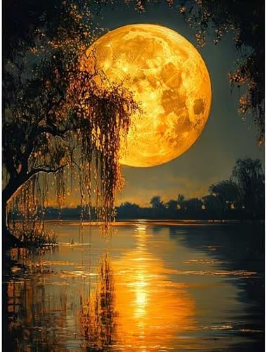 Clendo DIY Moon Paint by Numbers Kit for Adults, Landscape Adult Paint by Number Kits on Canvas Without Frame, Lake View Oil Paint by Numbers for Home Decor Gift 16” W x 20”L by Clendo