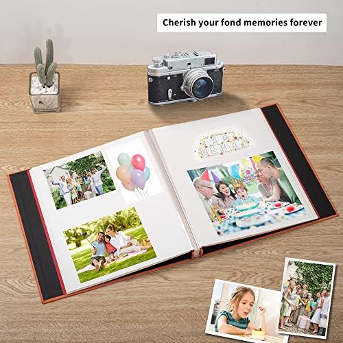 Large Photo Album Self Adhesive 4x6 8x10 10x12 13"x12.8" Magnetic Scrapbook Album 12.6"x11" Inch 40 Pages Linen Cover DIY Photo Album with A Metallic Pen and DIY Stickers(Orange) - Image 2