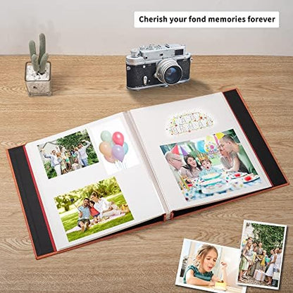 Large Photo Album Self Adhesive 4x6 8x10 10x12 13"x12.8" Magnetic Scrapbook Album 12.6"x11" Inch 40 Pages Linen Cover DIY Photo Album with A Metallic Pen and DIY Stickers(Orange) - Image 2