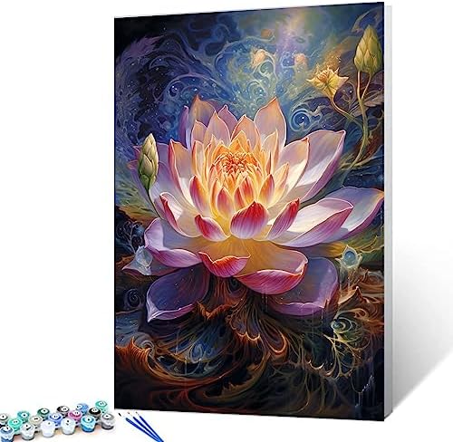 TUMOVO Paint by Number Pink Lotus Flowers DIY Acrylic Painting Kit for Kids Adults Beginner Tropical Floral Canvas Numbers Yoga Craft 16x20 Inch (Without Frame) by TUMOVO