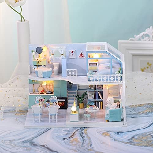 GuDoQi DIY Miniature Dollhouse Kit, Tiny House kit with Furniture, Miniature House Kit 1:24 Scale, Great Gift for Birthday Christmas Day, Beautiful Blue Room - Image 6