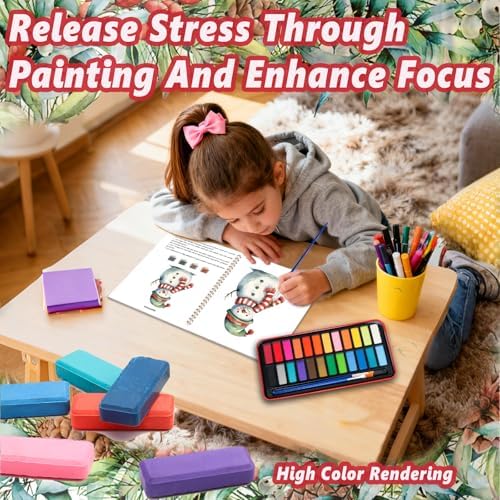 Watercolor Workbook - Coloring Book Beginner Friendly Painting Kit, Watercolor Workbooks for Adults with 24 Colors Paint, Exploration Gift for Adults Teens (Christmas) - Image 6