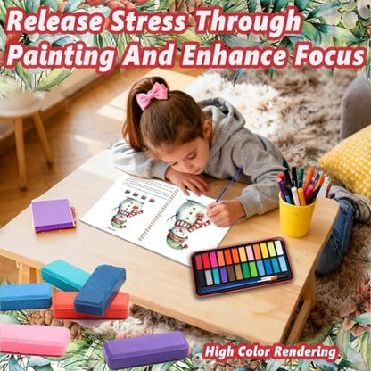 Watercolor Workbook - Coloring Book Beginner Friendly Painting Kit, Watercolor Workbooks for Adults with 24 Colors Paint, Exploration Gift for Adults Teens (Christmas) - Image 6