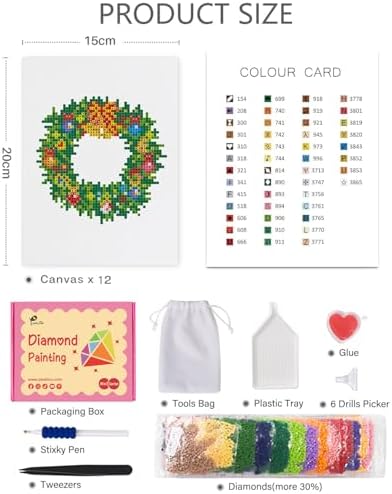PeakLuv Christmas Decorations Diamond Painting Kits, 12 Pcs Small Diamond Art Kits for Adults Beginners, 5D DIY Square Drill Diamond Dots, Quickly Finishable Gem Art for Home Wall Desktop Decor - Image 3