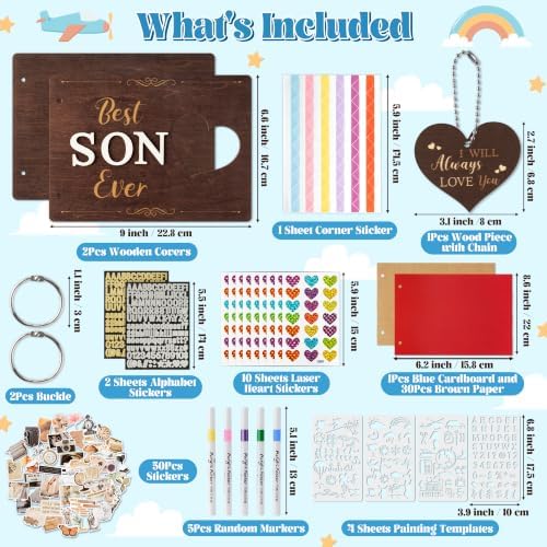 CY2SIDE DIY Best Son Ever Photo Album Scrapbook Craft Kit & Wooden Cover - Image 2