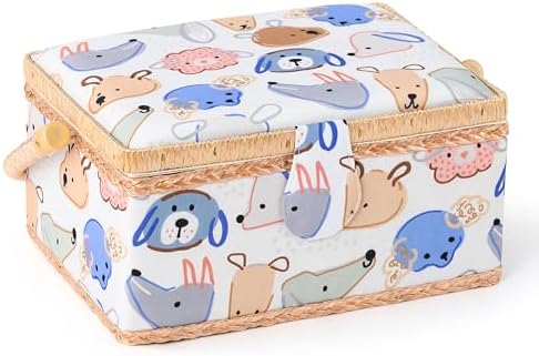 NOTIONSLAND Sewing Basket with Kits, Cute Sewing Box for Beginners, White, Animal Pattern - Image 2