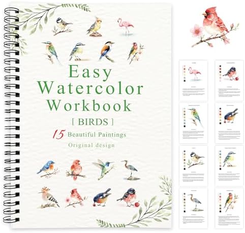 SLWBZ Watercolor Workbook Birds, 15 Different Patterns of Original DIY Designs, Beginner-Friendly Watercolor Workbooks, (Birds, Without Palette) by Unknown