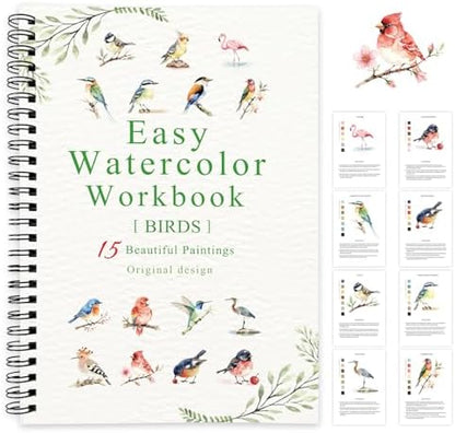 SLWBZ Watercolor Workbook Birds, 15 Different Patterns of Original DIY Designs, Beginner-Friendly Watercolor Workbooks, (Birds, Without Palette) by Unknown