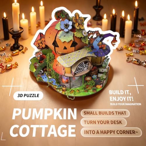 Insgen DIY Miniature Dollhouse Kit, Pumpkin Booknook Model Set with Lights - Image 3