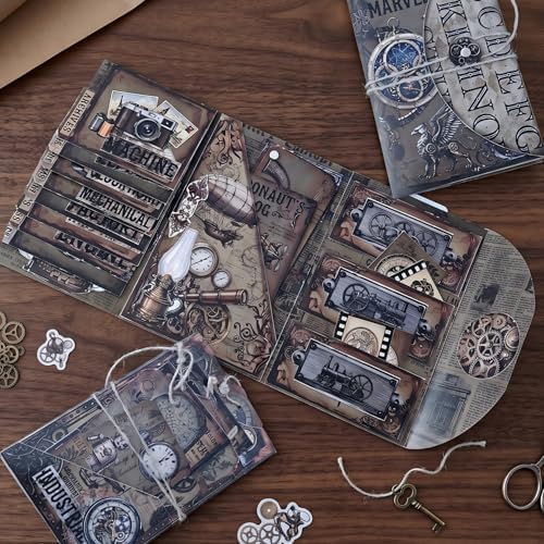 XINPOCUT Steampunk Folding Folio Junk Journal Kit,Folio Booklet Craft Kit, Junk Journal Kit, Scrapbooking Supplies, Journaling Decor, Mini Folio Writer Folder Project, Arts & Crafts Gifts by Unknown