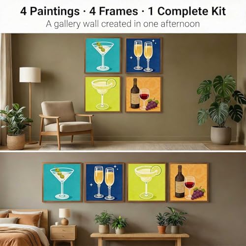 Amphol 4 Pack Framed Paint by Numbers Kit for Adults, Vintage Bar Easy Paint by Numbers for Beginners with Frame, 10x10 Inch Framed Wine Oil Painting Art on Canvas for Home Wall Decor and Gift - Image 3
