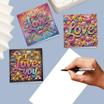 6PCS Love Diamond Art Painting Greeting Cards Kit with Envelopes - 5D DIY Diamond Art Card Kits for Adults - Handcrafted Postcards for Birthday & Holiday - Image 3