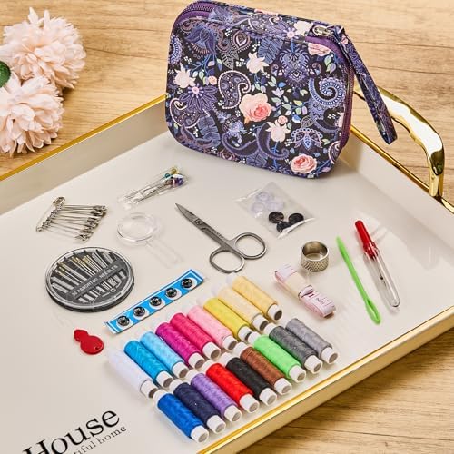 Purple Cute Travel Sewing Kit with 87PCS Hand Sewing Accessories - Image 4