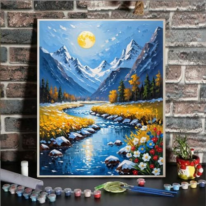 ldazao Mountain Paint by Numbers Kit for Adults Beginner Scenery Adult Paint by Number Kits Canvas Adults' Paint-by-Number DIY Oil Painting Kits for Gift Home Wall Decor 16x20 Inch - Image 2