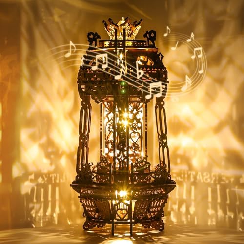 FUNPOLA LED 3D Wood Puzzle Poker World Projector Lamp – DIY Craft Kit with LED Lights and Music Box – Creative Poker-Themed Lamp, Nightlight Gift for Home Décor (Black Walnut) by FUNPOLAHomeDecor3DPuzzles