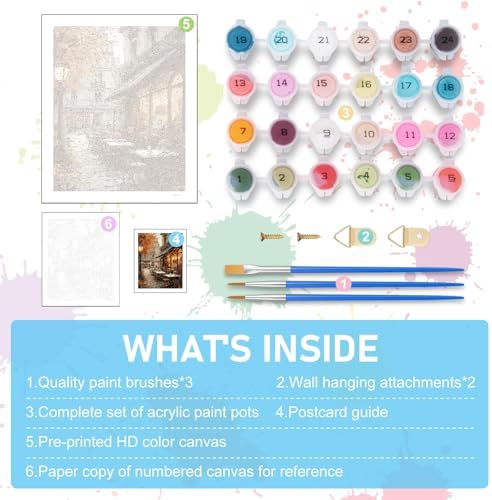 Paint by Numbers Kit for Adults, Street Cafe Acrylic Canvas Painting Set - Image 5