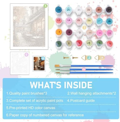 Paint by Numbers Kit for Adults, Street Cafe Acrylic Canvas Painting Set - Image 5