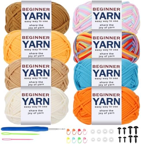 8x50g Cotton Yarn for Crocheting, Multicolor Beginners Crocheting Kit Gifts by WSICSE