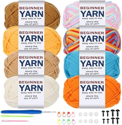 8x50g Cotton Yarn for Crocheting, Multicolor Beginners Crocheting Kit Gifts by WSICSE