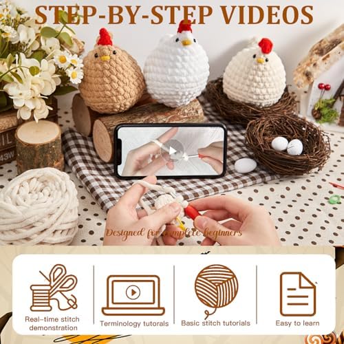MAGIMUSE Crochet Kit for Beginners, 3 Pcs Chicken Crochet Craft Kit - Image 4