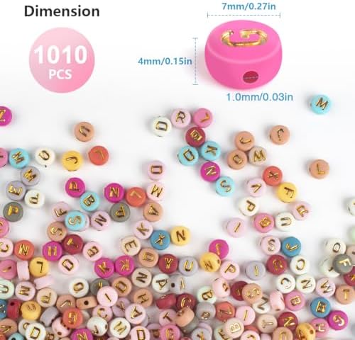 SUTOUG 1010PCS Colourful Letter Beads, 4x7mm Round Alphabet Beads (Gold) - Image 2