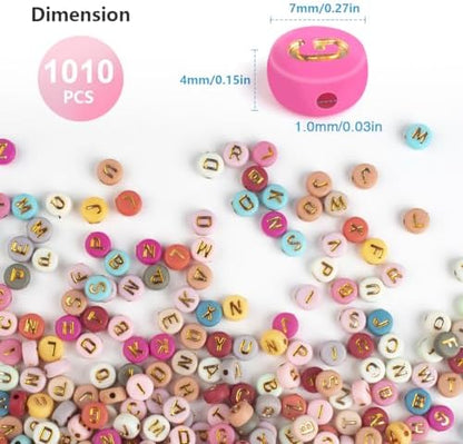 SUTOUG 1010PCS Colourful Letter Beads, 4x7mm Round Alphabet Beads (Gold) - Image 2
