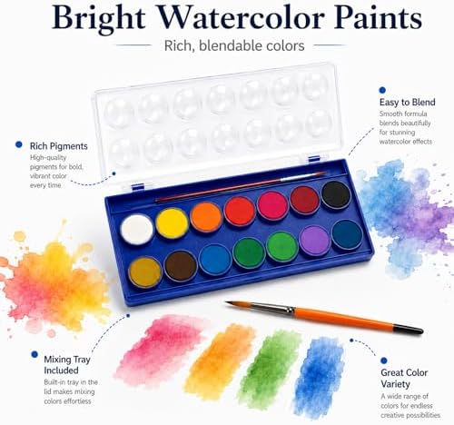 Teswarha Animals Watercolor Workbook With12 Sheets 300GSM Art Paper 16 Colors Watercolor Paint Set with 2 Watercolor Brushes Water Coloring Book Kit for Adults Teens 8.2 x 9.8in - Image 4