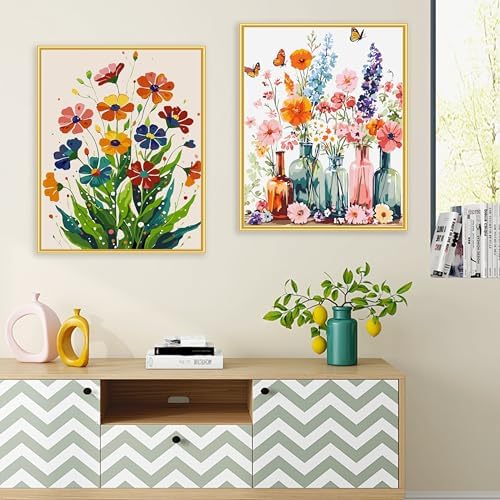 Yunruily 3 Pack Flowers Adult Paint by Numbers - Paint by Number kit for Adults,Flowers Paint by Number Adult for Gifts Home Wall Decor 12x16inch - Image 2