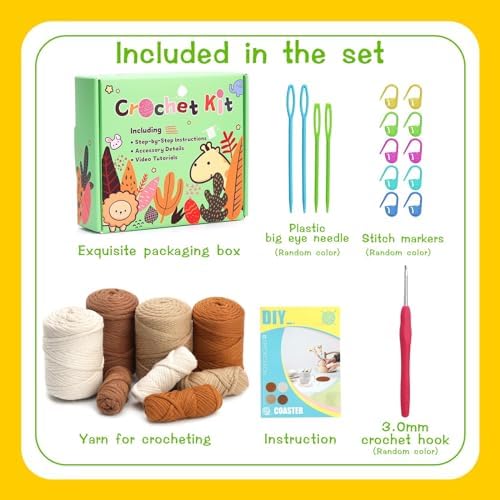 UzecPk Crochet Kits, Crochet Kit for Beginners 4 PCS Crochet Coasters Kits - Image 2