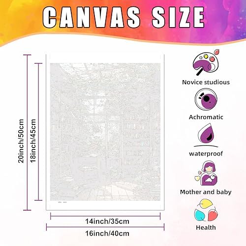 Ycydilirab 2 Pack Bookshelf Paint by Number Adult(with Gifts Box)-Paint by Number Canvas for Adults Bookshelf,Painting by Numbers Kit on Canvas Perfect for Gifts Home Wall Decor(40x50cm) - Image 6