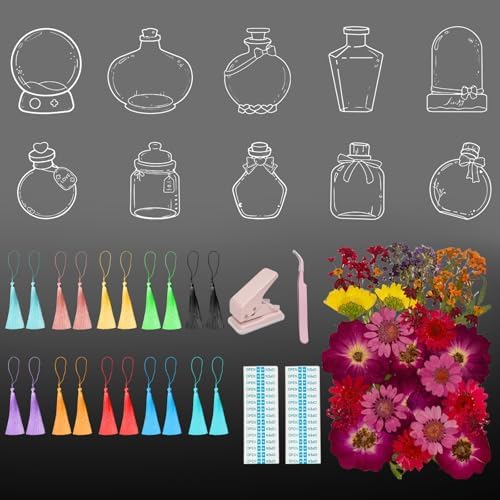 104Pcs Transparent Dried Flower Bookmarks, Dried Flower Bookmark Kit, Handmade DIY Bookmarks for Pressed Flowers, Thousand Flower Bookmark for Kids Women Men, Book Lovers by Artlaza