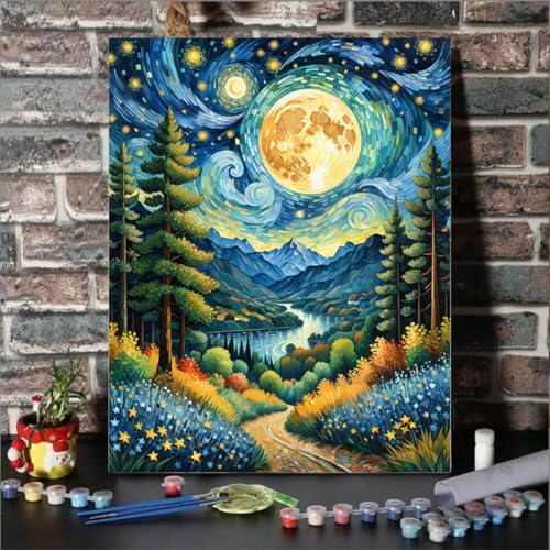 Lovepefe Moon Paint by Numbers Kit for Adults Beginner Landscape Adult Paint by Number Kits On Canvas with Frame DIY Oil Painting Kits for Gift Home Wall Decor 12x16 Inch - Image 2