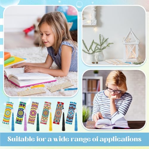 Reallnaive 42 Pcs Wooden Mandala Bookmarks DIY Painting Set Includes 15 Unfinished Blank Bookmarks 15 Tassels 12 Markers, for Mandala Gift Arts Craft Party for Adults Hobby - Image 3