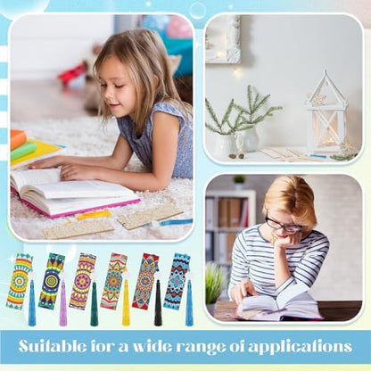 Reallnaive 42 Pcs Wooden Mandala Bookmarks DIY Painting Set Includes 15 Unfinished Blank Bookmarks 15 Tassels 12 Markers, for Mandala Gift Arts Craft Party for Adults Hobby - Image 3