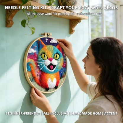 Zovylks Needle Felting Kit for Adults, 7.9 Inch Wool Felt Painting DIY Craft Set for Beginners, Needle Felt Starter Kit with Picture Frame, Foam Pad, Finger Cot (Green Cat) - Image 4