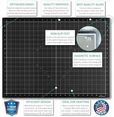 GLASSBOARD STUDIO Rich Black Glass Craft Mat (18x24in) - Magnetic, Heat & Scratch Resistant, Stain-Proof for Crafting, Cutting, Painting, Mixed Media Artwork - Grid & Angle Lines, Non-Slip Rubber Feet - Image 2