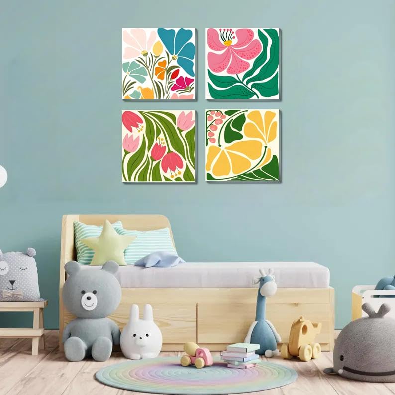 Canrichshop 6P Flowers Paint by Numbers Kit for Adults & Kids Ages 4+ Framed-with Wooden Easel,Easy DIY Flower Oil Painting on Canvas,Acrylic Paint by Number Beginner with Frame for Decor 8x8inch - Image 5
