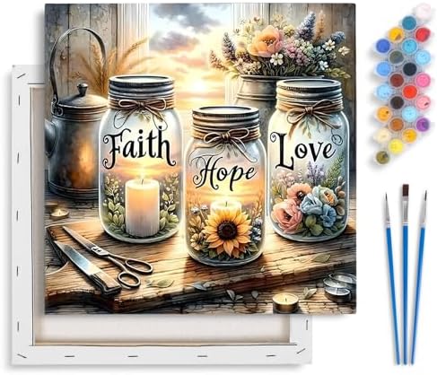 Framed Paint by Numbers Kit for Adults Faith, Hope, Love Wishing Bottle by Yezavesu