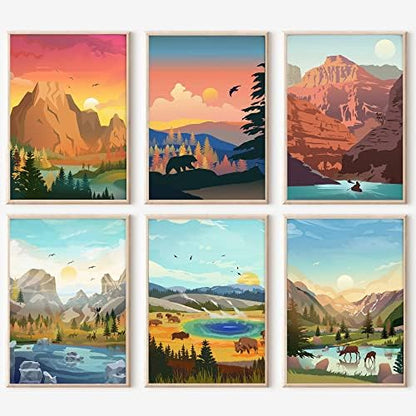cupmod 6 Packs Paint by Number for Adults Beginners,National Park Painting by Number Kits on Canvas Without Frame,Lanscape Craft Arts for Home Wall Decor by Cupmod