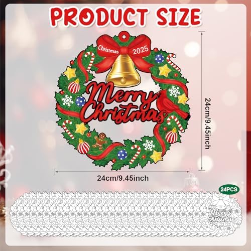 Sereliy 24 Pcs Christmas Coloring Wreath Crafts, Color Your Own Christmas Crafts, DIY Paper Xmas Wreath for Classroom Activities, Games. (Bell) - Image 2