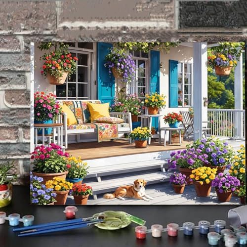 Flower House Paint By Numbers Kit For Adults Garden Adult Paint By Number Kits On Canvas Yard Art Oil Painting Kit For Beginners Adults' Paint-By-Number Kits For Gift Home Wall Decor 16x20 Inch - Image 3