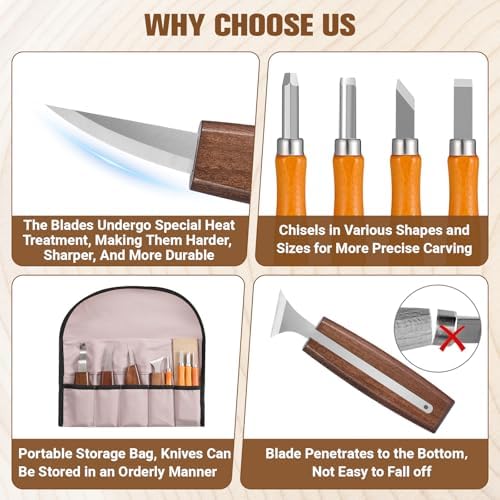 KINGBRO 20 PCS Wood Carving Kit for Beginners, Whittling Kit for Beginner and Kids, Wood Carving Tools with Safety Protection. 8 pcs Whittling Knife Wood Carving Set with 2 pcs Custom Sticker - Image 3