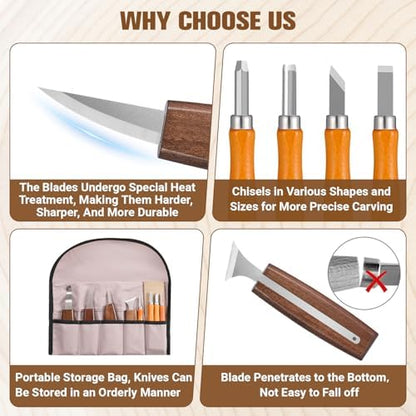 KINGBRO 20 PCS Wood Carving Kit for Beginners, Whittling Kit for Beginner and Kids, Wood Carving Tools with Safety Protection. 8 pcs Whittling Knife Wood Carving Set with 2 pcs Custom Sticker - Image 3