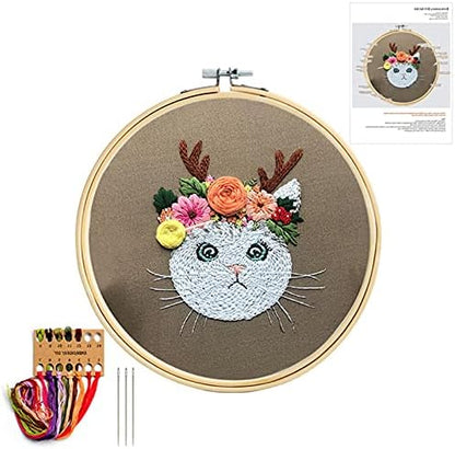 Mozzyyee Embroidery Starter kit, DIY Adult Beginner Embroidery Kits, Including Cloth with Cat Patterns, Colored Threads, Needles, Hoops and Instructions (Gray) - Image 7