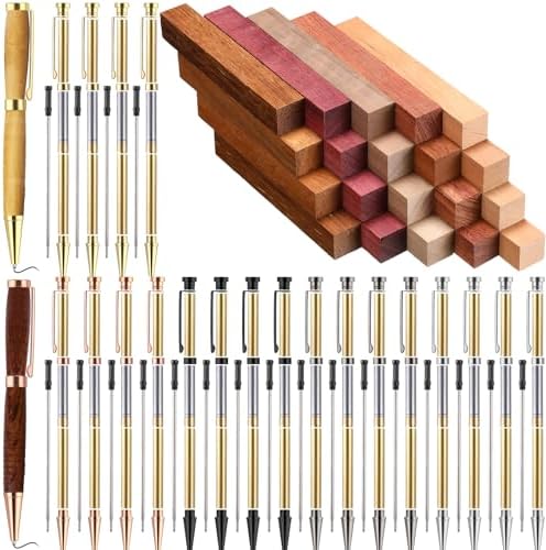 Colarr 20 Sets Woodturning Pen Kits Project Supplies Including 7mm Slimline Pen Kits with Refill and Pen Blanks Lumber for Lathe Turning Starter Package DIY Crafts by Colarr