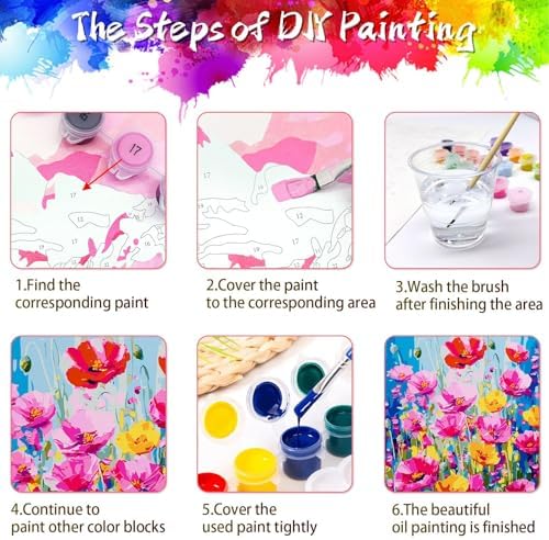 Yunnuo Paint by Numbers Kit for Adults Beginner, Flower Adults' Paint-by-Number Kits on Canvas,DIY Acrylic Pigment Poppy Flowers,Perfect for Home Wall Decor and Gifts(20x16 Inch) - Image 6