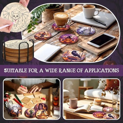 Reallnaive 77 Pcs Wooden Coasters Paint Kit, Halloween - Image 5