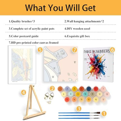 Mowana Paint by Numbers Kit for Adults Beginner – Boho Bird Framed Paint by Numbers for Adults with Easel – Easy DIY Acrylic Oil Painting Kit Canvas Wall Art Decor 8x12inch - Image 3