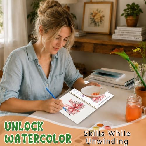 Holiday Bow Watercolor Workbook for Beginner, Watercolor Book with 12 Pretty Holiday Bow Pumpkin Halloween Christmas Patterns, Water Coloring Book Set with Palette and Brush, Christmas Gift for Girls - Image 5