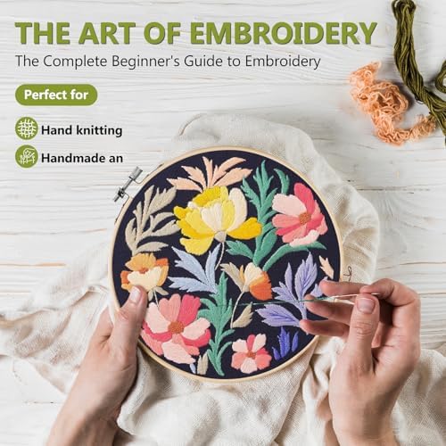 Santune 3 Pack Embroidery Kit for Beginners, Needlepoint Cross Stitch Kits for Adults,Needle Point Sets with Stamped Petal Pattern Stitch Video Tutorial - Image 2